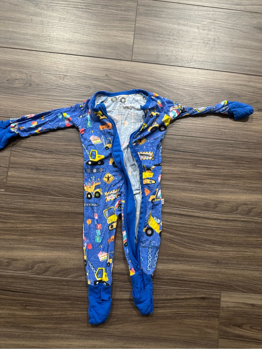 Little Sleepies Blue Construction Vehicles Footed One-Piece